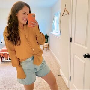 NWT GAUGE81 Mustard Yellow Swarovski Crystal Silk Blouse Small